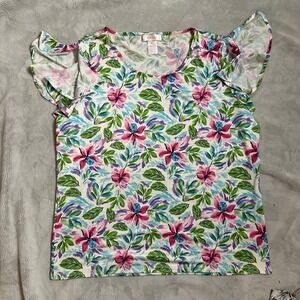 Stell Parker‎ Floral Ruffle Sleeve Top Blouse Lightweight Summer XL
